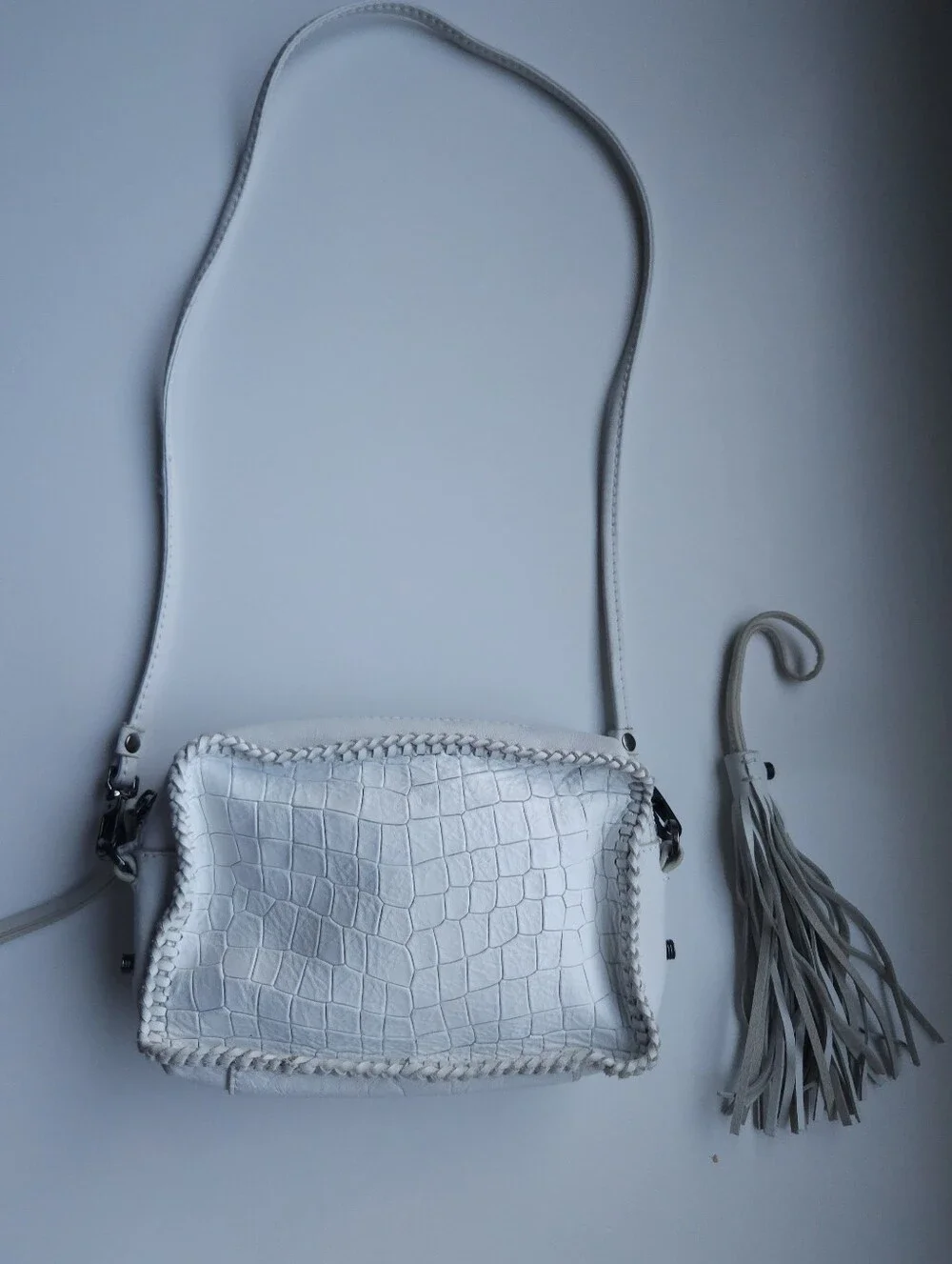 New Botkier White Croc Embossed Leather Petite Crossbody Bag